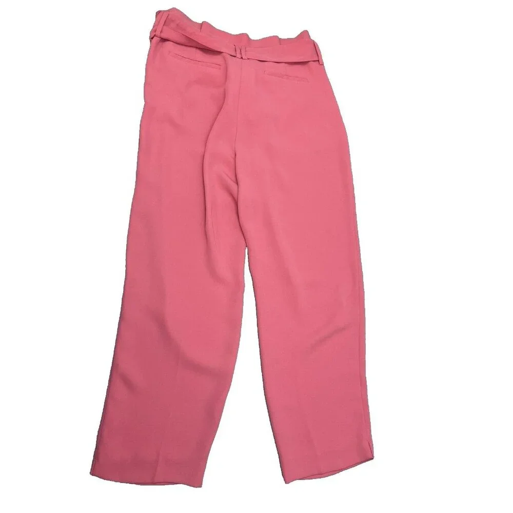 Boden Melina Pink Poppy Paperbag Pants Belted High Rise Straight Leg Size 10R - Picture 9 of 15